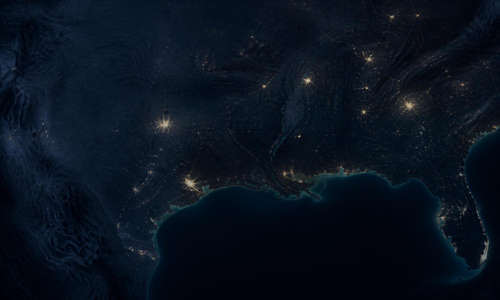 Satellite view of the Southern United States showing DDC Logistics coverage area